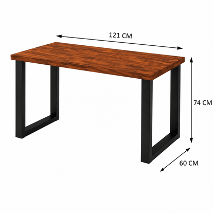 Wooden desk with dimensions labeled on a white background