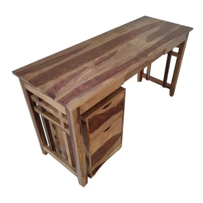 FURRY SOLID WOOD STUDY TABLE WITH STORAGE CABINET IN WALNUT FINISH -
