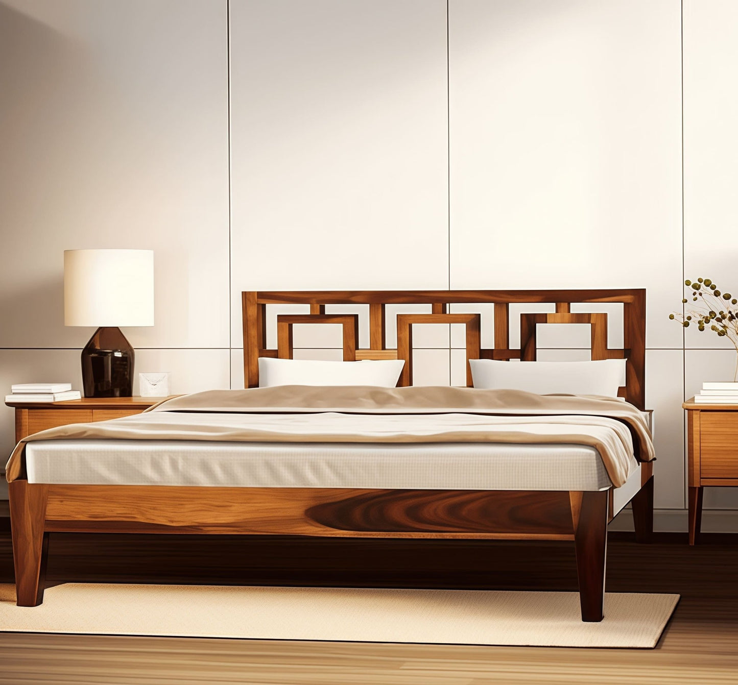 Gorry solid wood King size walnut finish bedFerrowoods