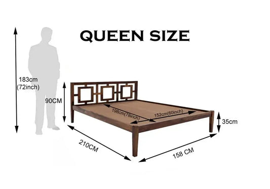Gorry solid wood queen size bed walnut finish - Ferrowoods