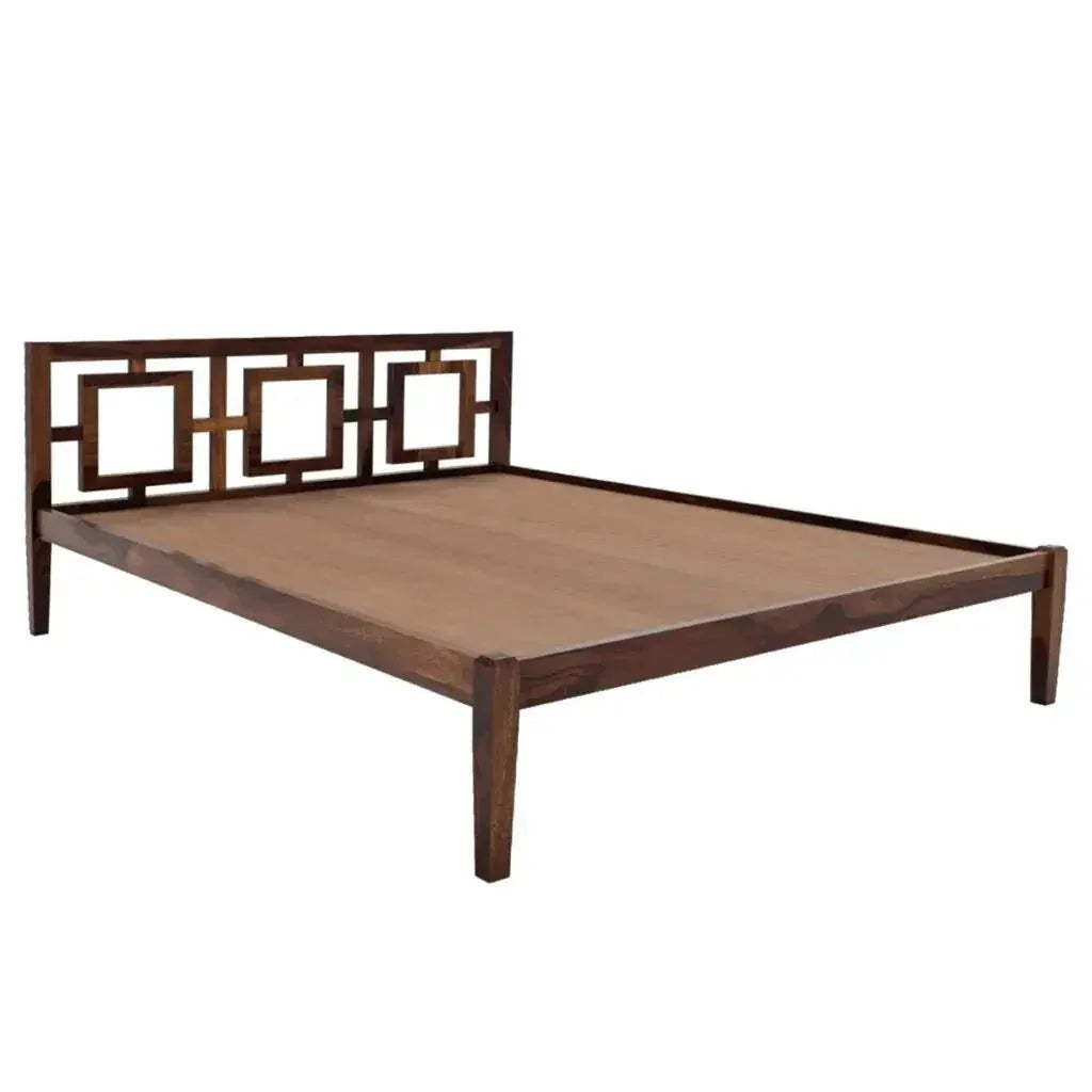 Gorry solid wood queen size bed walnut finish - Ferrowoods