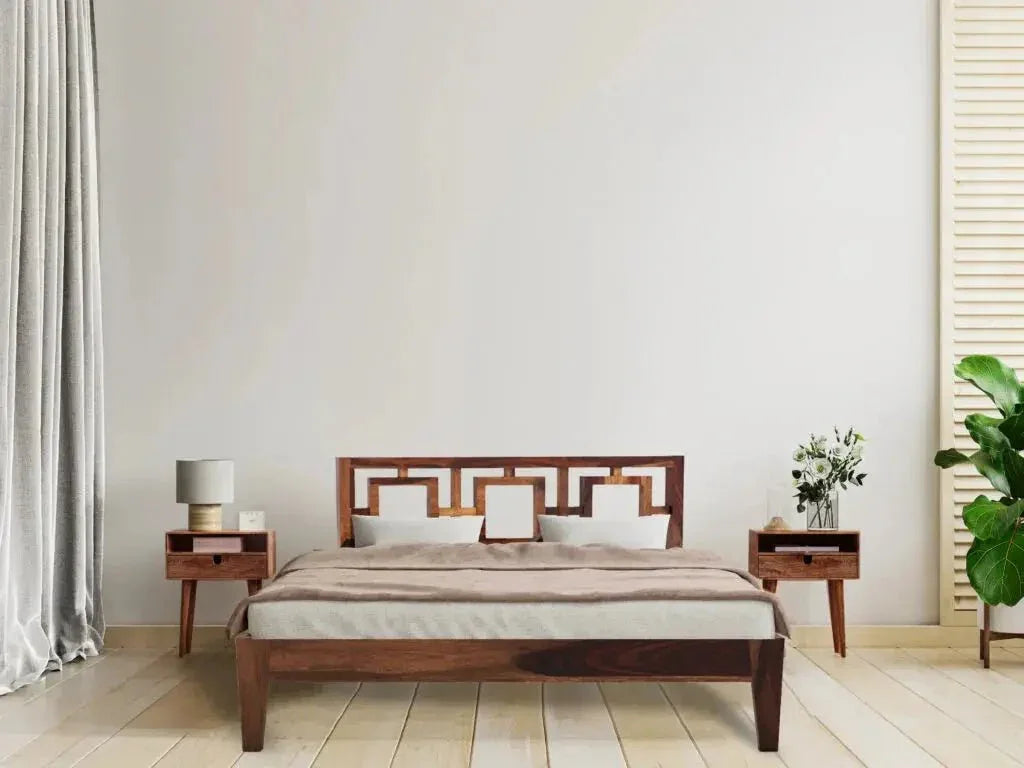 Gorry solid wood queen size bed walnut finish - Ferrowoods