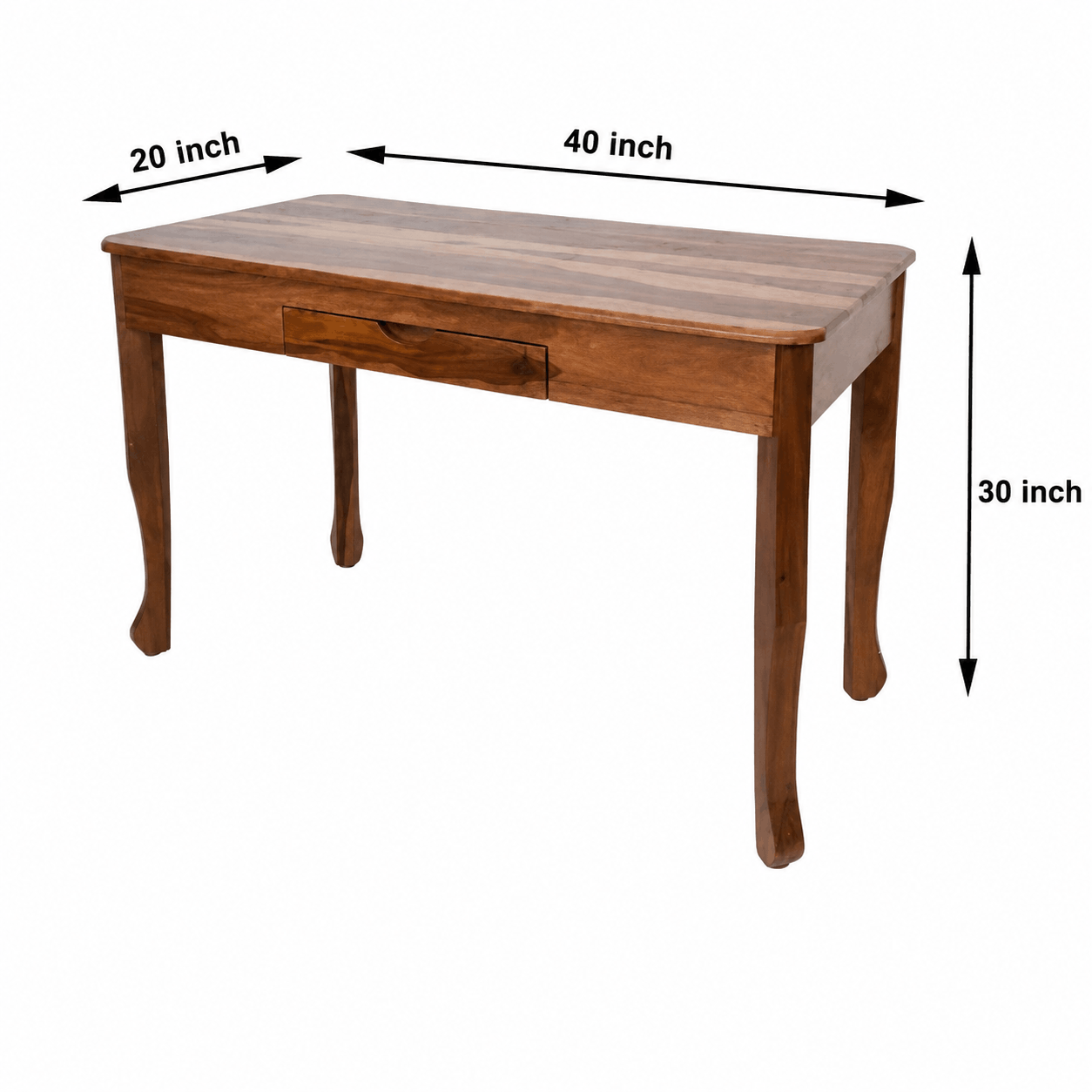 Wooden table with dimensions labeled on a white background