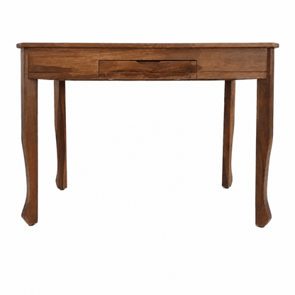 Wooden desk with two drawers on a white background