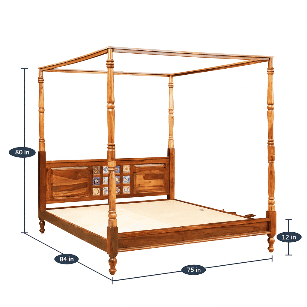 HRAY SOLID WOOD POSTER BED IN HONEY FINISHFerrowoods
