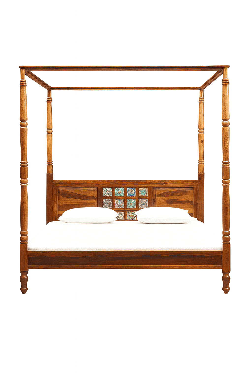 HRAY SOLID WOOD POSTER BED IN HONEY FINISHFerrowoods