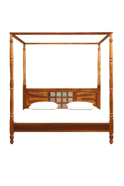 HRAY SOLID WOOD POSTER BED IN HONEY FINISHFerrowoods