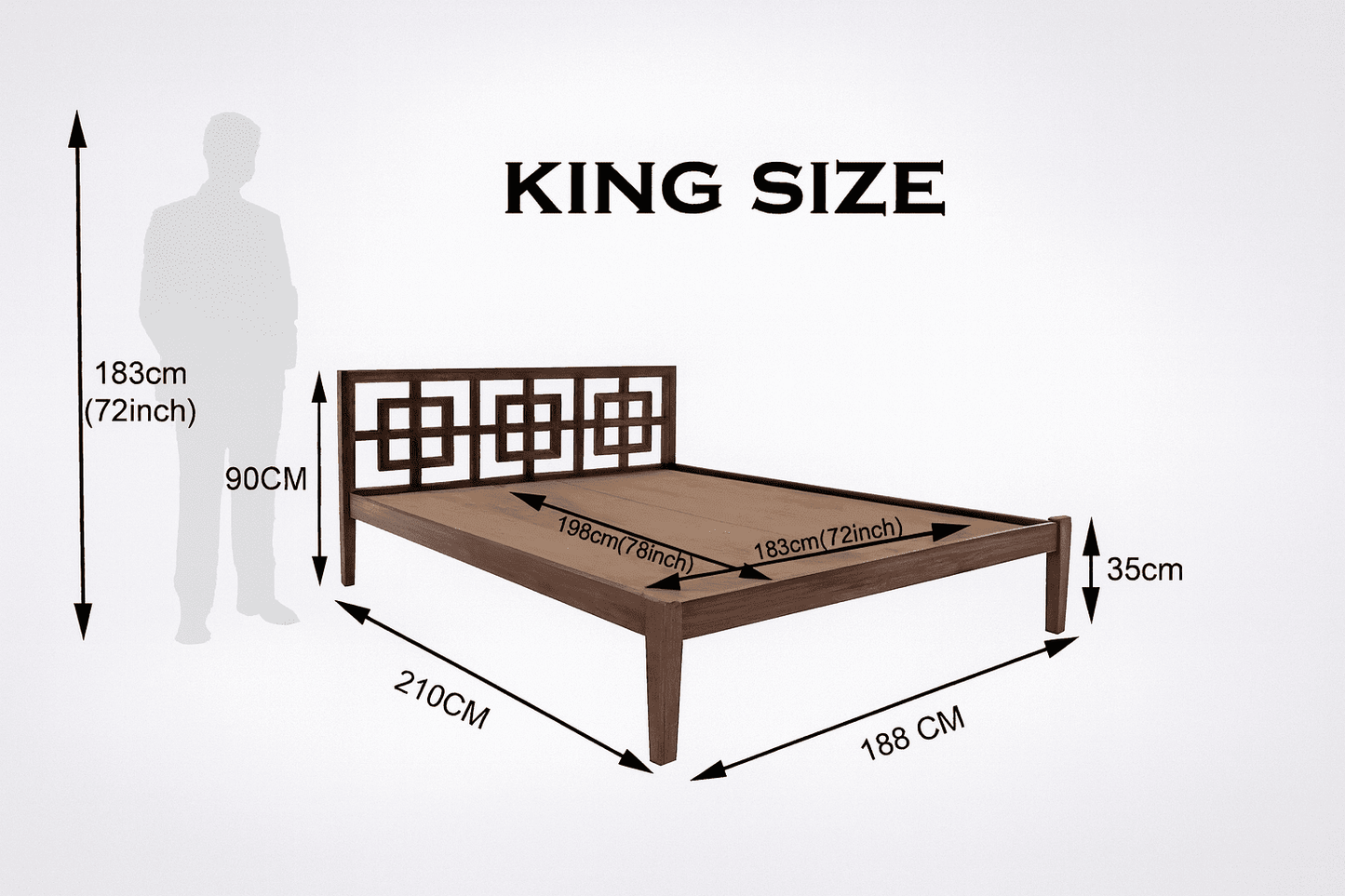 indy solid wood King size walnut finish bedFerrowoods