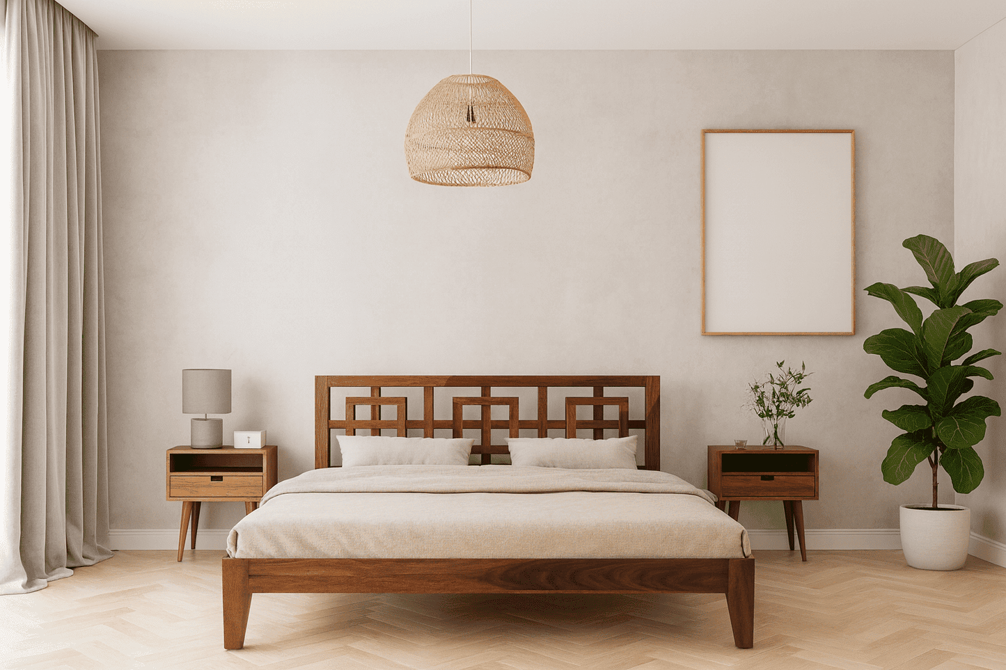 indy solid wood queen size bed walnut finishqueen size bedFerrowoods