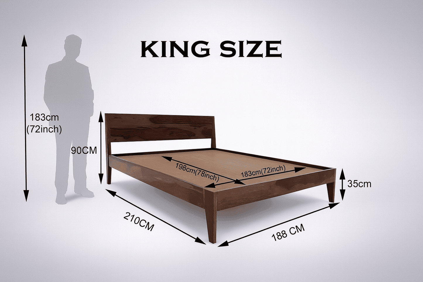 Jawa solid wood King size walnut finish bedFerrowoods