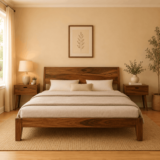 jawa bed in provincial teak finish 