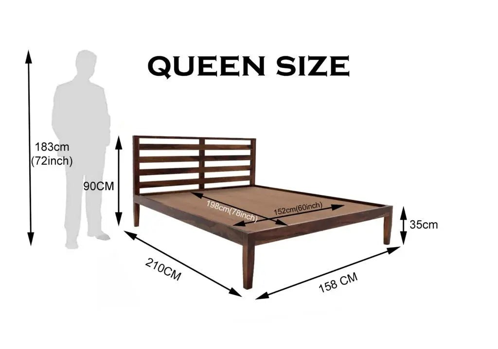Kas solid wood queen size bed walnut finishFerrowoods