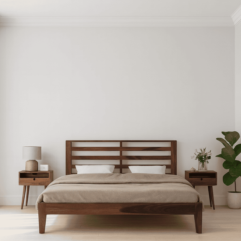 Kith Solid Wood Queen Size Bed Walnut Finishqueen size bedFerrowoods