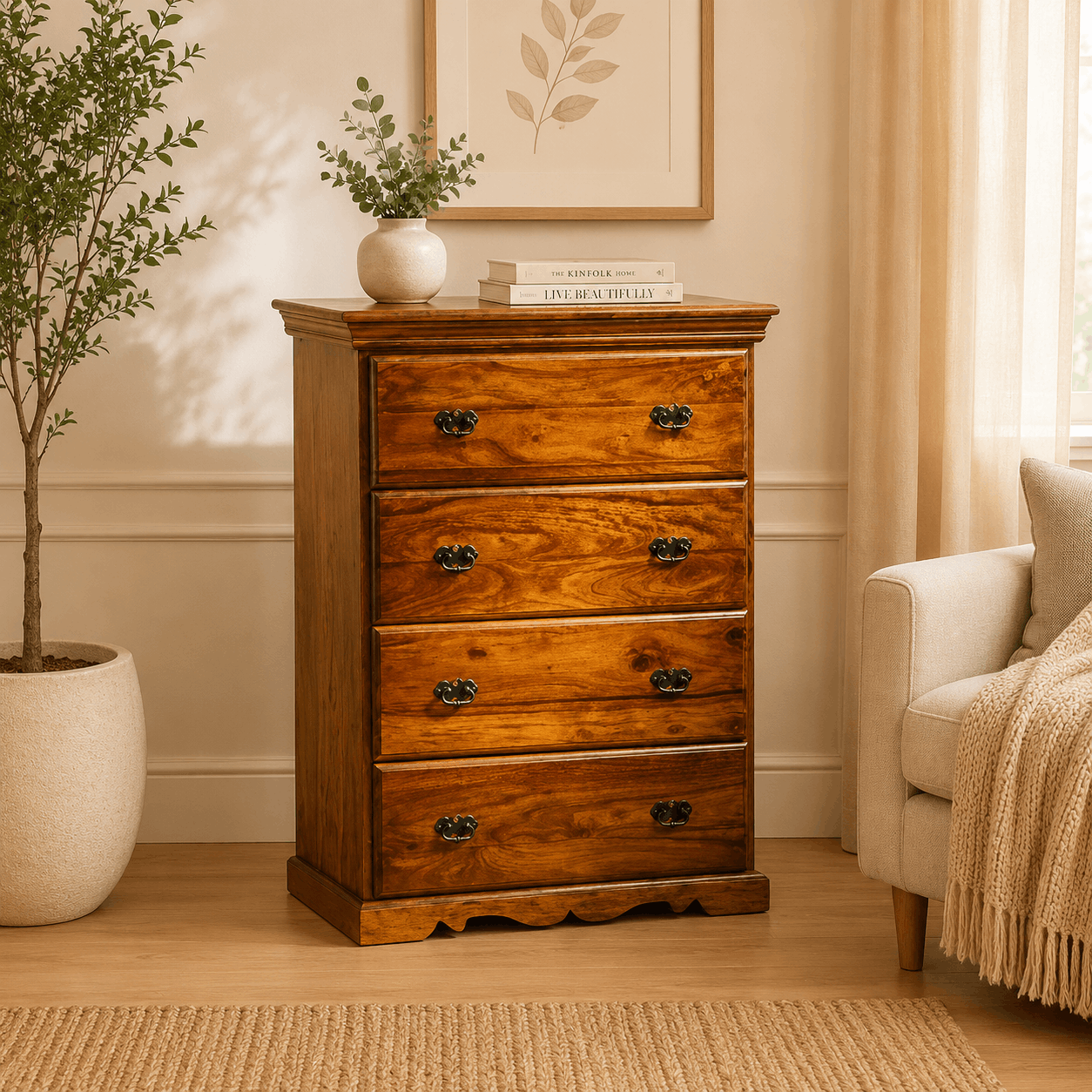 mexo chest of drawer in honey oak finish 