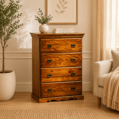 mexo chest of drawer in honey oak finish 