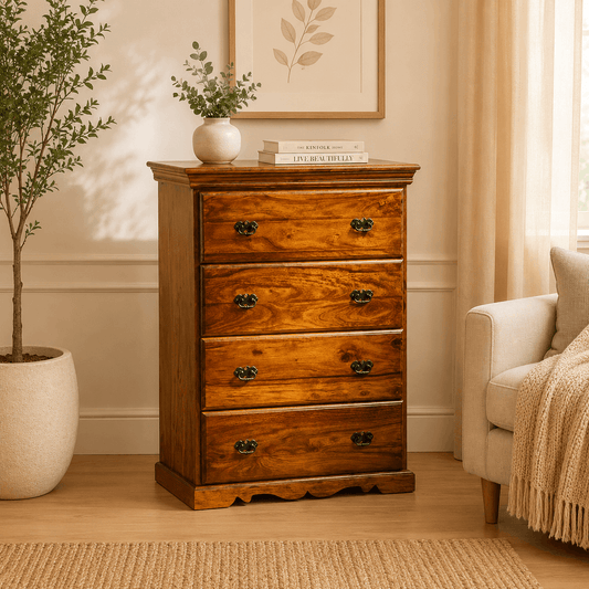 mexo chest of drawer in honey oak finish 