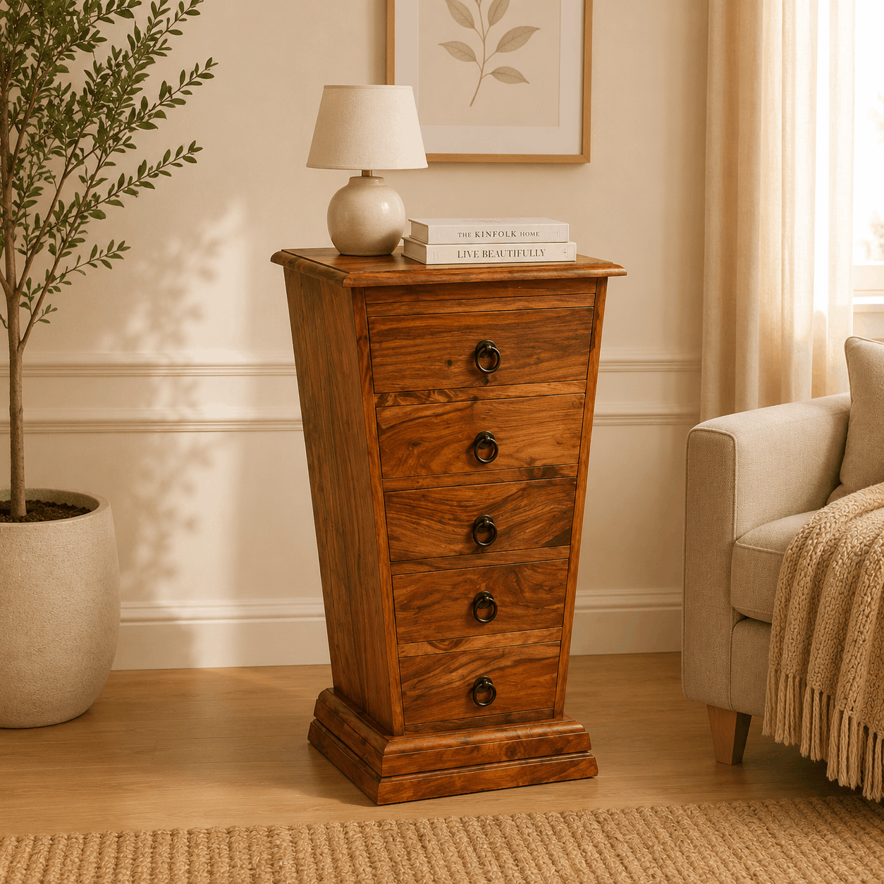 olley chest of drawer inhoney oak finish 
