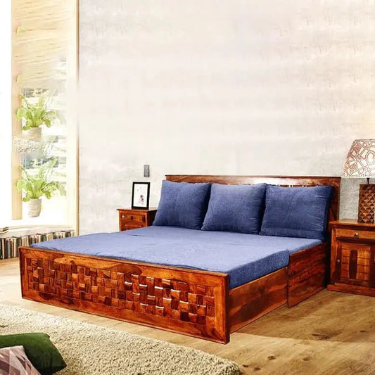 Premium Solid Wood Sofa Bed with Handcrafted Panel Design -