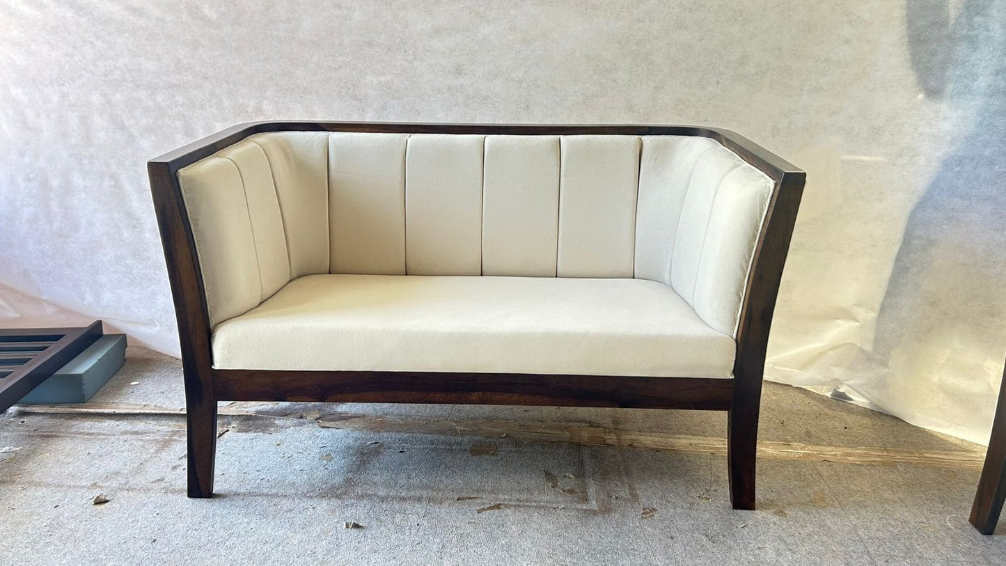Premium Solid Wood Two-Seater Sofa – Cream Upholstery, Modern Minimal Design -