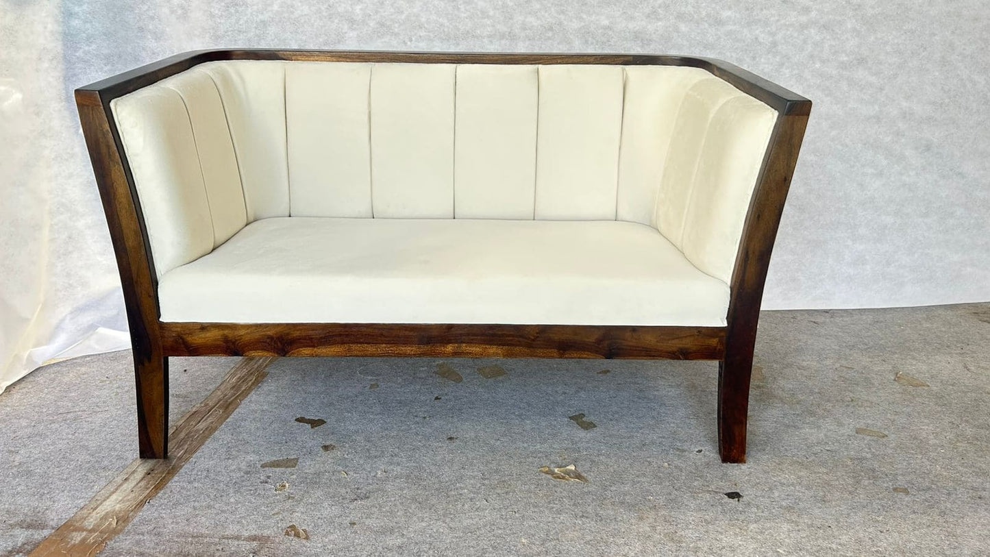 Premium Solid Wood Two-Seater Sofa – Cream Upholstery, Modern Minimal Design -