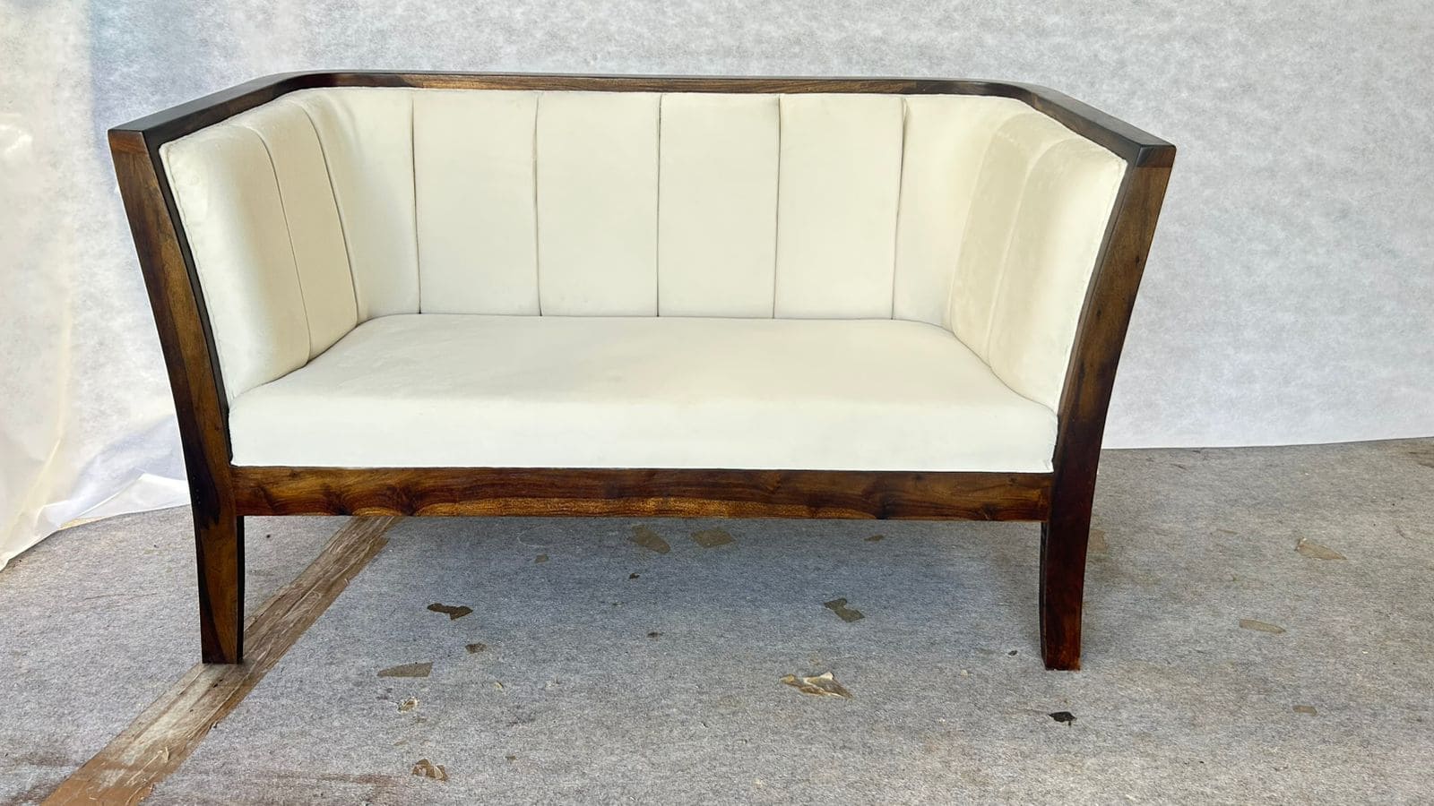 Premium Solid Wood Two-Seater Sofa – Cream Upholstery, Modern Minimal Design -