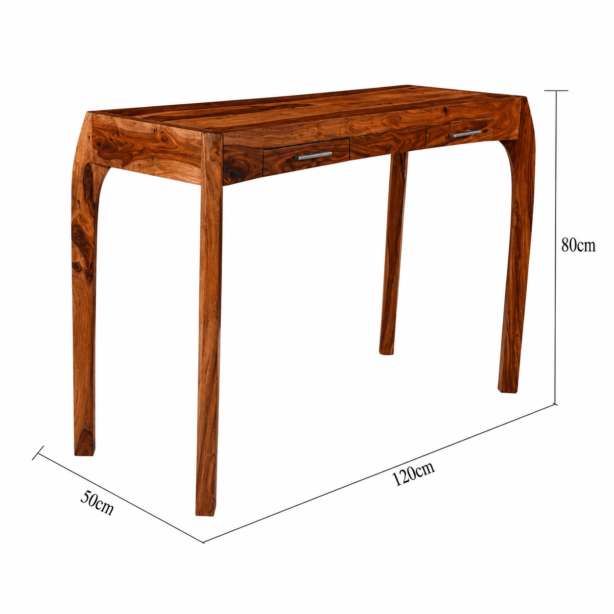 Wooden desk with dimensions on a white background