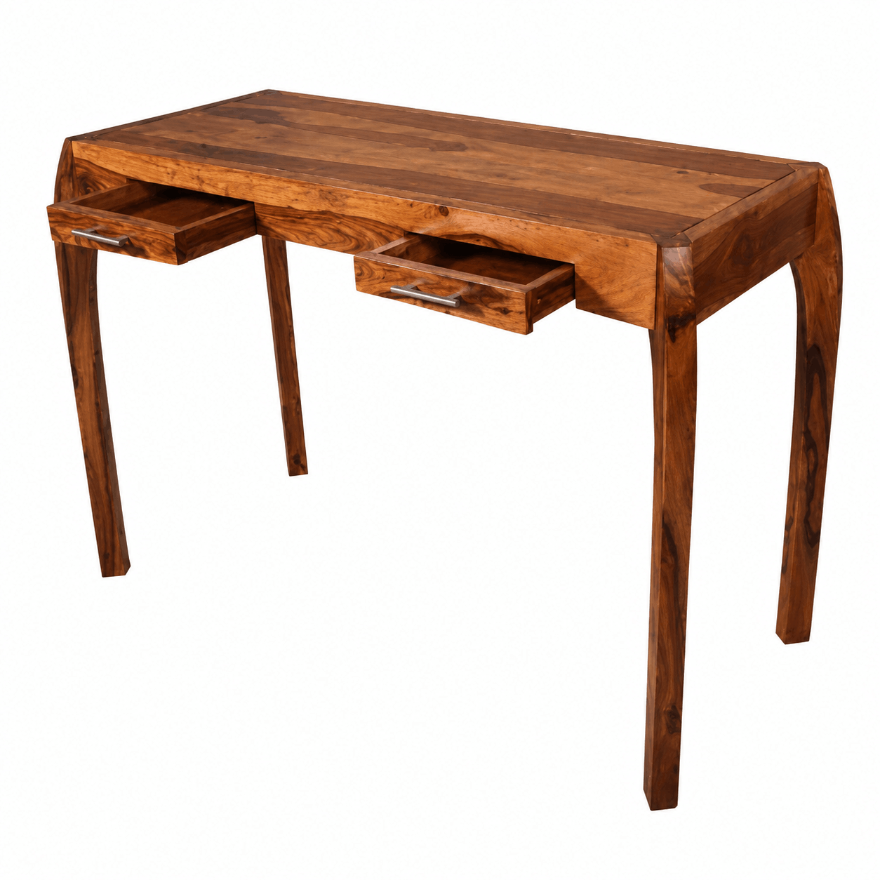 Wooden desk with two drawers on a white background