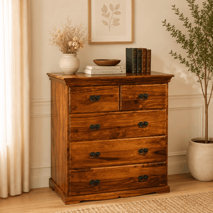 rock chest of drawer  in honey oak finish 
