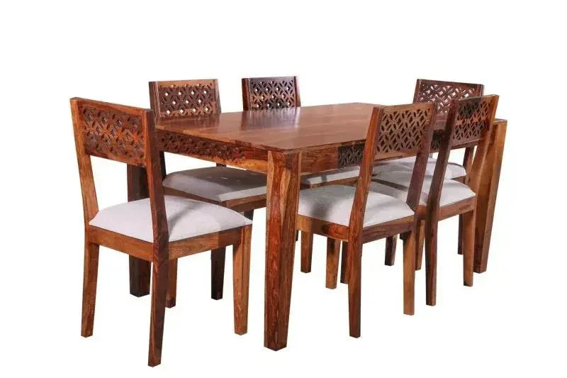 ROYALE DINING SET OF WITH 6 CHAIRS SOLID WOOD IN HONEY FINISH - Ferrowoods