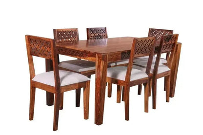 ROYALE DINING SET OF WITH 6 CHAIRS SOLID WOOD IN HONEY FINISH - Ferrowoods