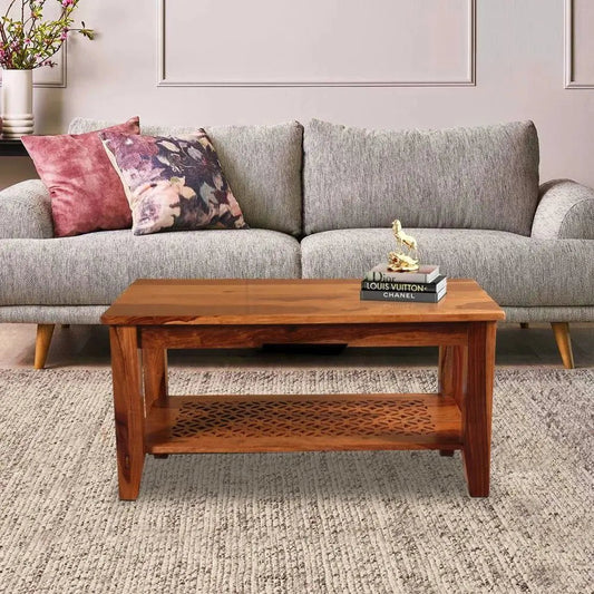 RUSSEY COFFEE TABLE SOLID WOOD HONEY FINISH -