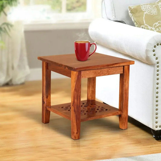 SASSEY END TABLE SOLID WOOD IN HONEY FINISH -