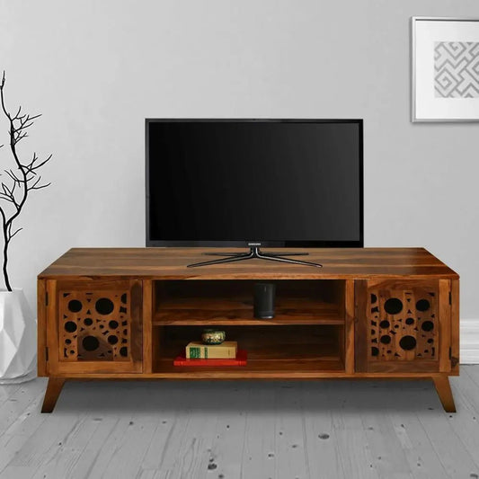 SHIRE SOLID SHEESHAM WOOD TV UNIT HONEY FINISH -