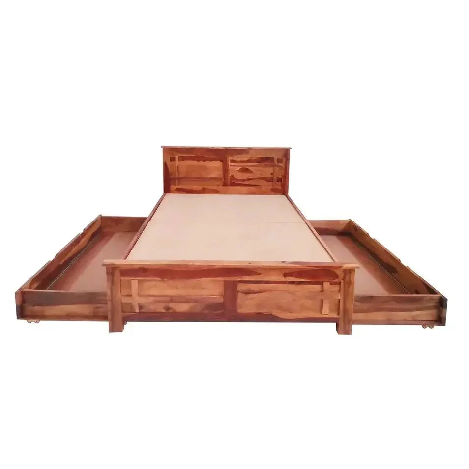 SIYO SOLID WOOD KING SIZE STORAGE BED IN WALNUT FINISH - Ferrowoods