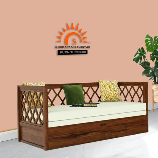 Premium Solid Wood Sofa Bed with Lattice Side Design -