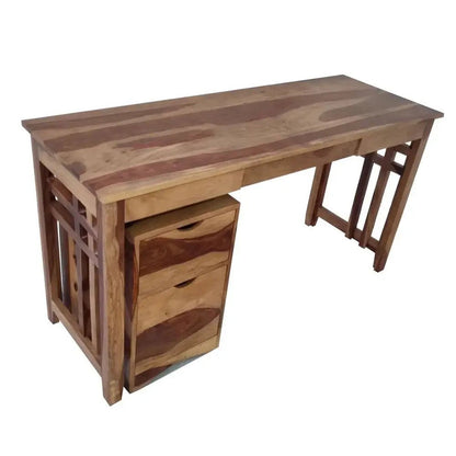 SUMO SOLID WOOD STUDY TABLE WITH STORAGE CABINET IN WALNUT FINISH -