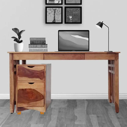 SUMO SOLID WOOD STUDY TABLE WITH STORAGE CABINET IN WALNUT FINISH -