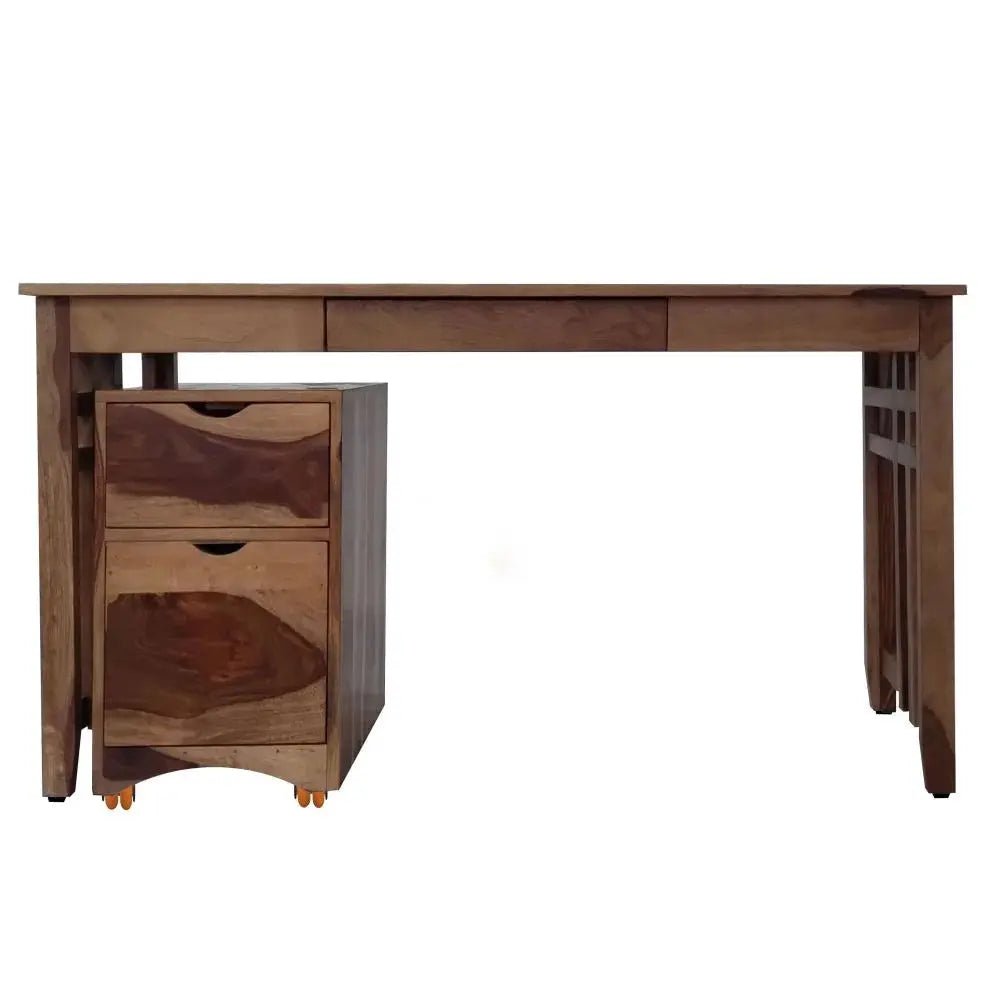 SUMO SOLID WOOD STUDY TABLE WITH STORAGE CABINET IN WALNUT FINISH -