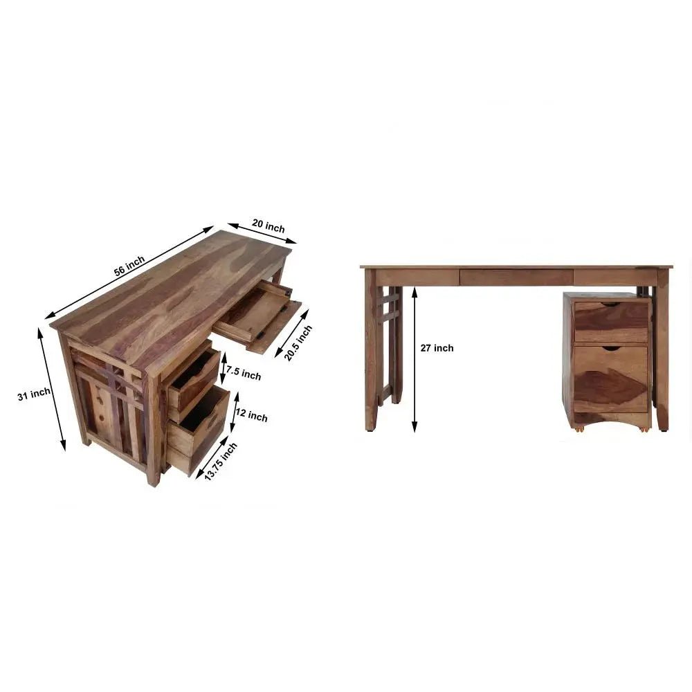 SUMO SOLID WOOD STUDY TABLE WITH STORAGE CABINET IN WALNUT FINISH -