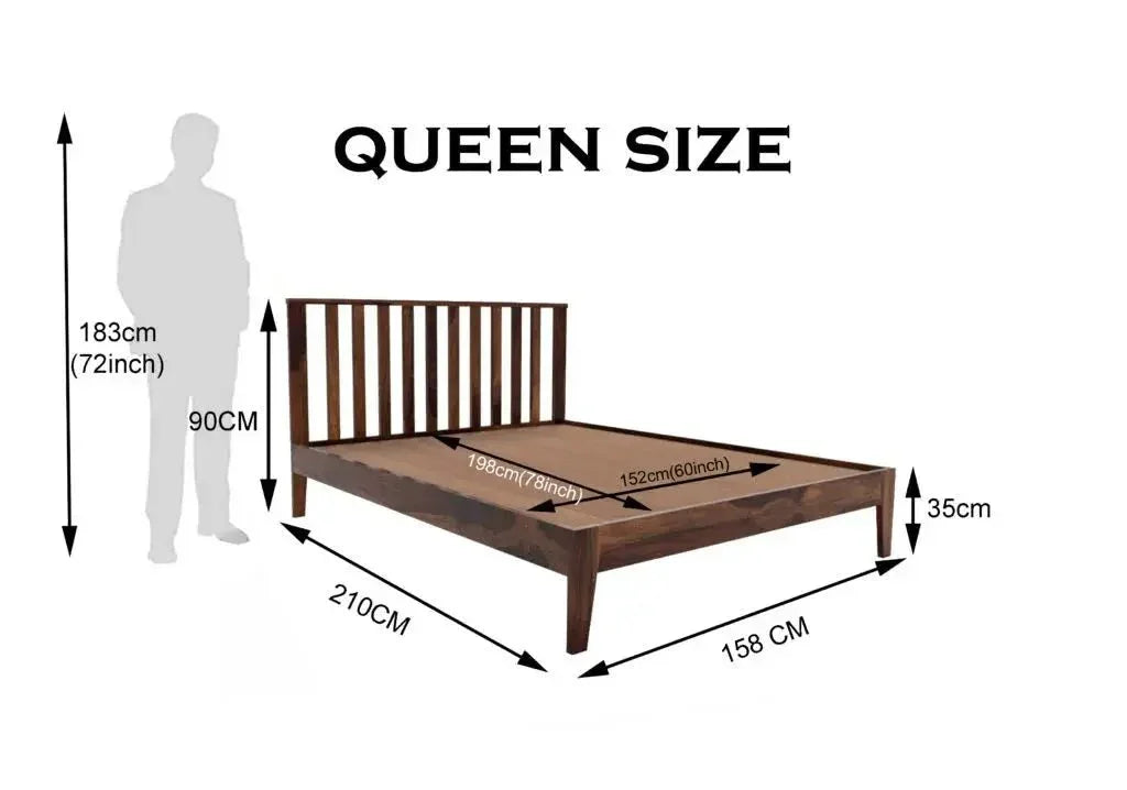 Vista solid wood queen size bed walnut finish - Ferrowoods