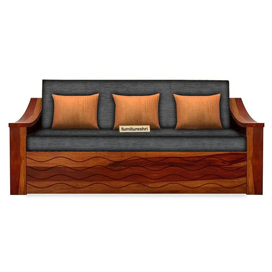 Sheesham Wood Sofa Bed with Storage & Mattress | Honey Finish | Ferrowoods -