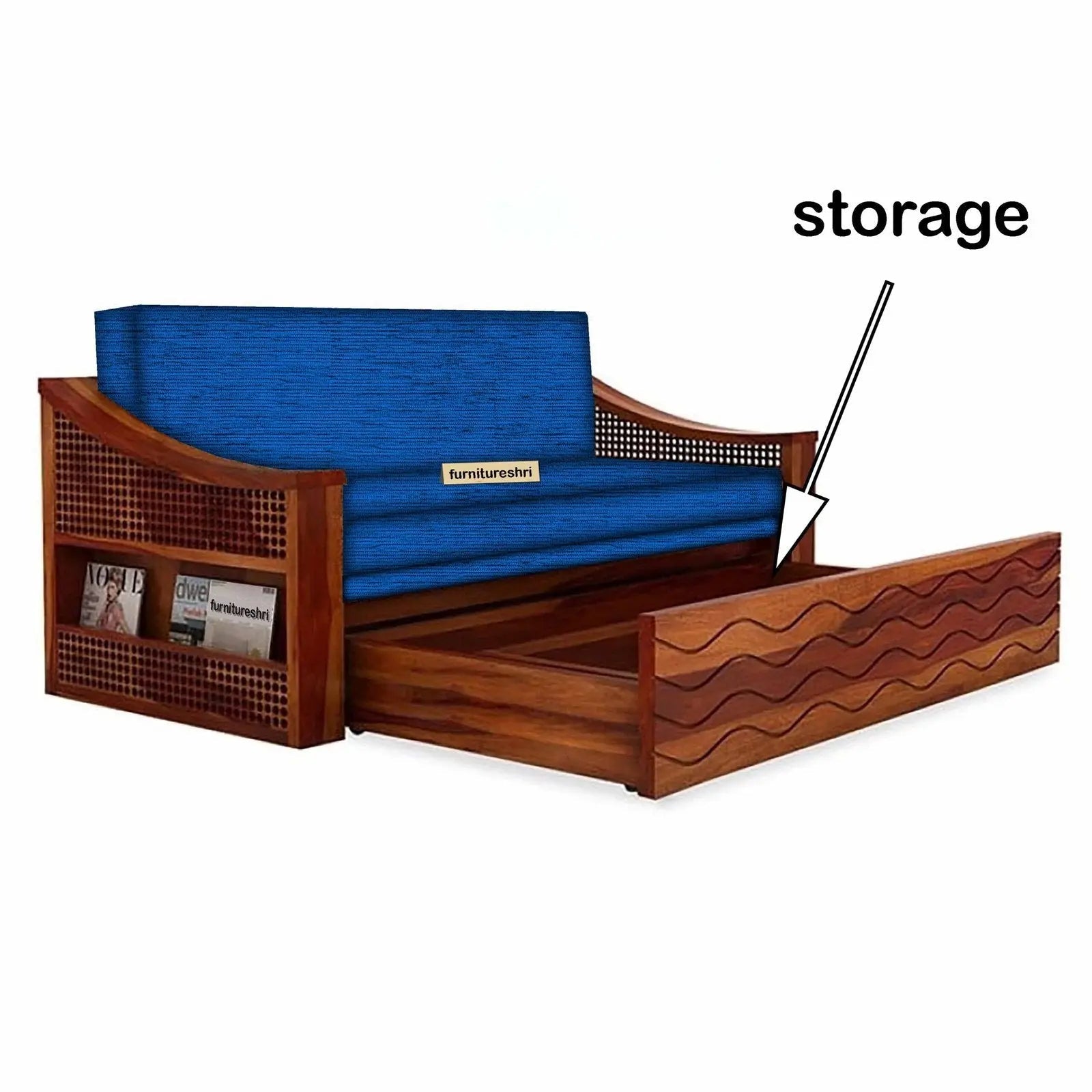 WAVE SOLID WOOD SOFA CUM BED WITH STORAGESOFA CUM BEDFerrowoods