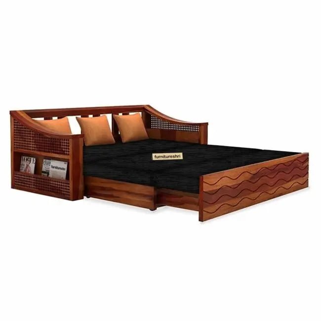 WAVE SOLID WOOD SOFA CUM BED WITH STORAGESOFA CUM BEDFerrowoods