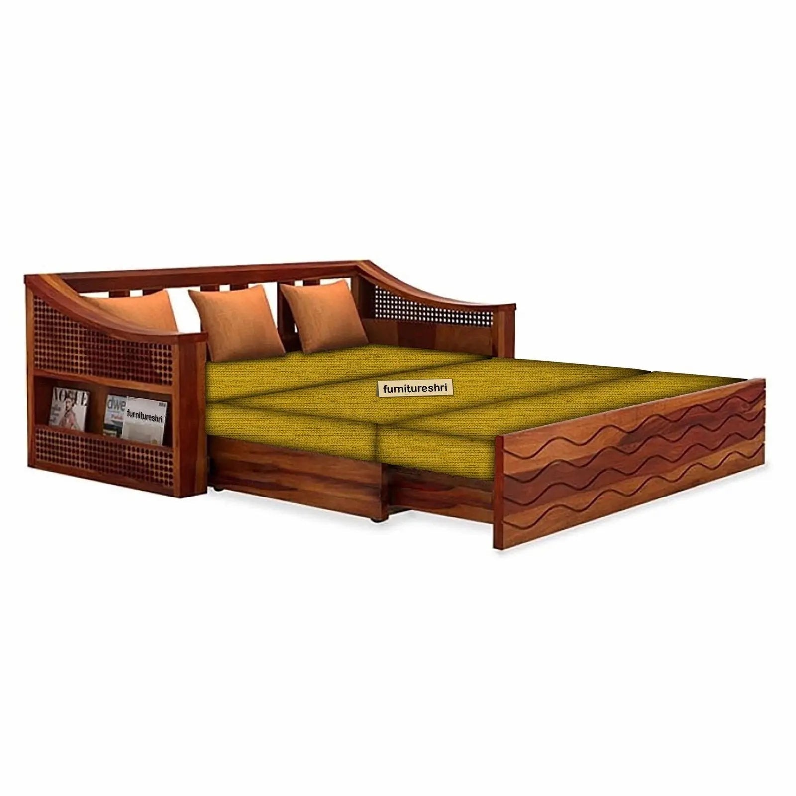WAVE SOLID WOOD SOFA CUM BED WITH STORAGESOFA CUM BEDFerrowoods