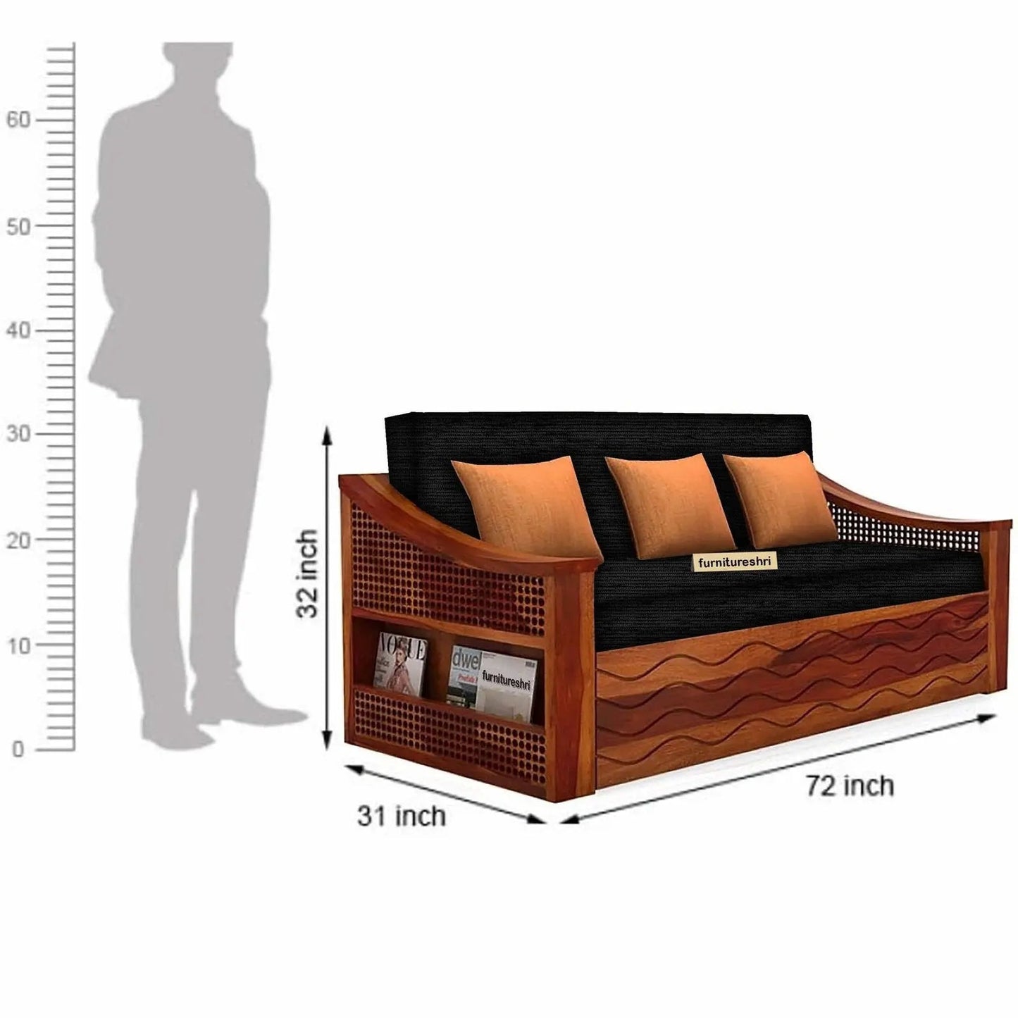 WAVE SOLID WOOD SOFA CUM BED WITH STORAGESOFA CUM BEDFerrowoods