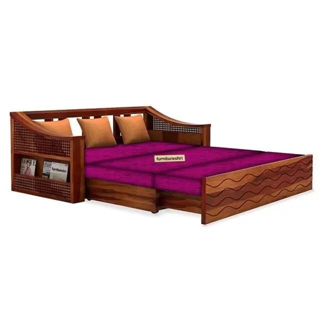WAVE SOLID WOOD SOFA CUM BED WITH STORAGESOFA CUM BEDFerrowoods