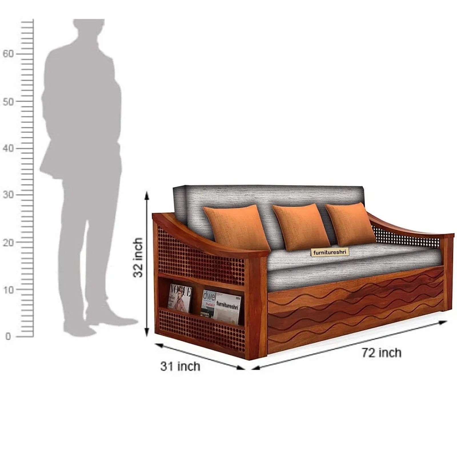 WAVE SOLID WOOD SOFA CUM BED WITH STORAGESOFA CUM BEDFerrowoods