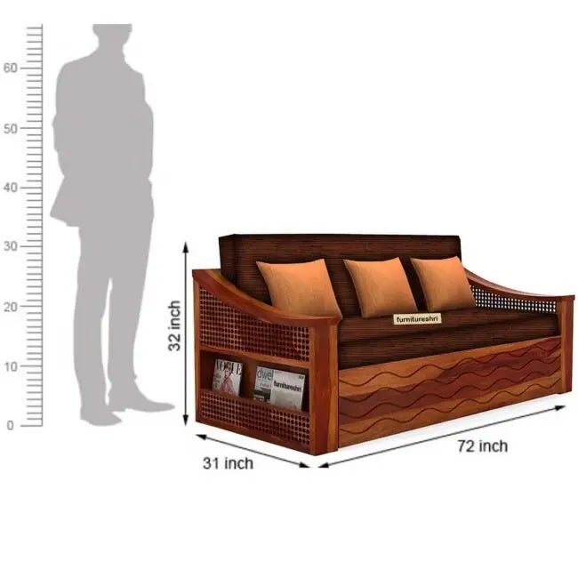 WAVE SOLID WOOD SOFA CUM BED WITH STORAGESOFA CUM BEDFerrowoods