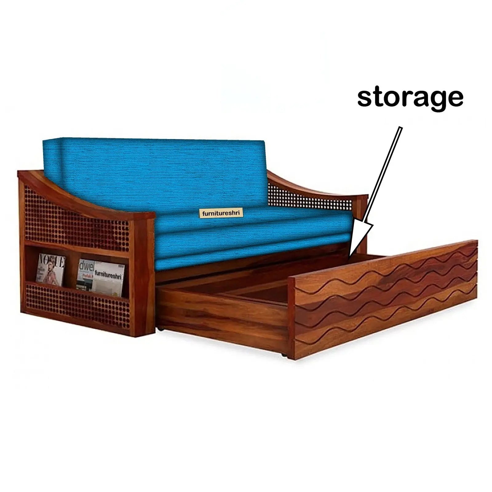 WAVE SOLID WOOD SOFA CUM BED WITH STORAGESOFA CUM BEDFerrowoods