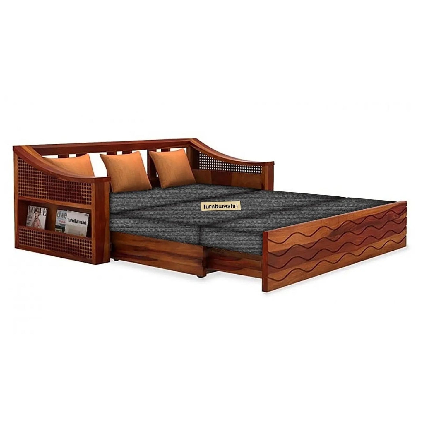 WAVE SOLID WOOD SOFA CUM BED WITH STORAGESOFA CUM BEDFerrowoods